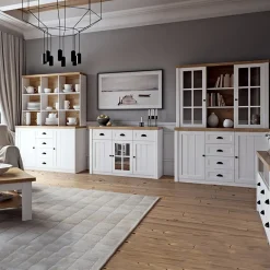 Alzata per credenza 130x111h cm 9 vani con vetrina bianco frassinato rovere Provenza