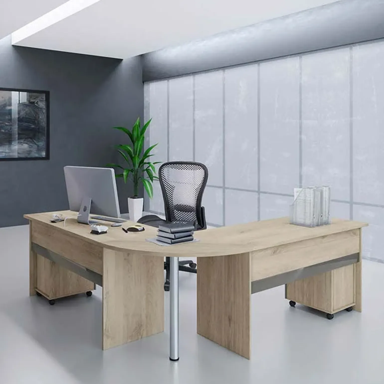 Angolo 99x75cm per scrivania rovere antracite lucido Time