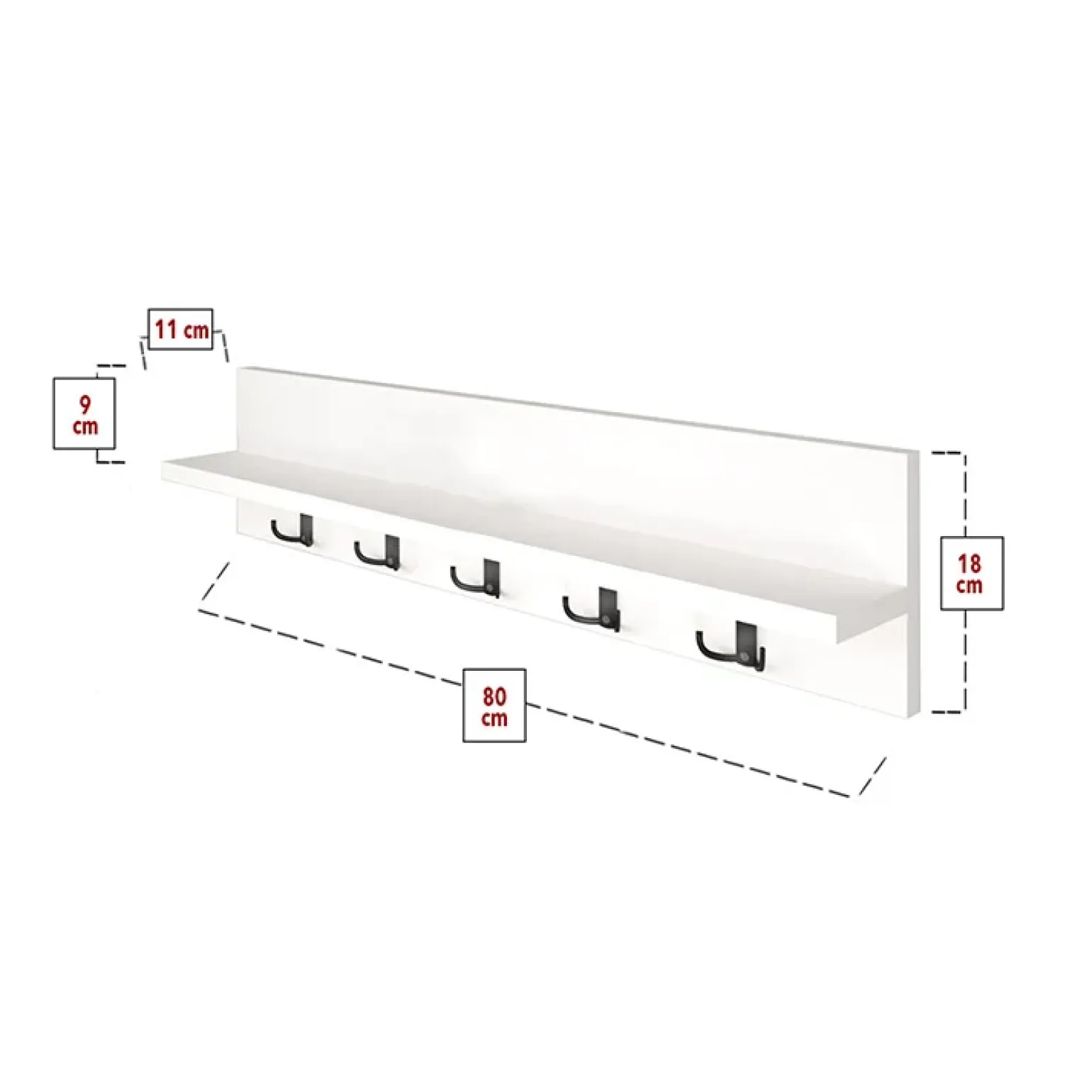 Appendiabiti da parete 80x18cm con mensola bianco Makira