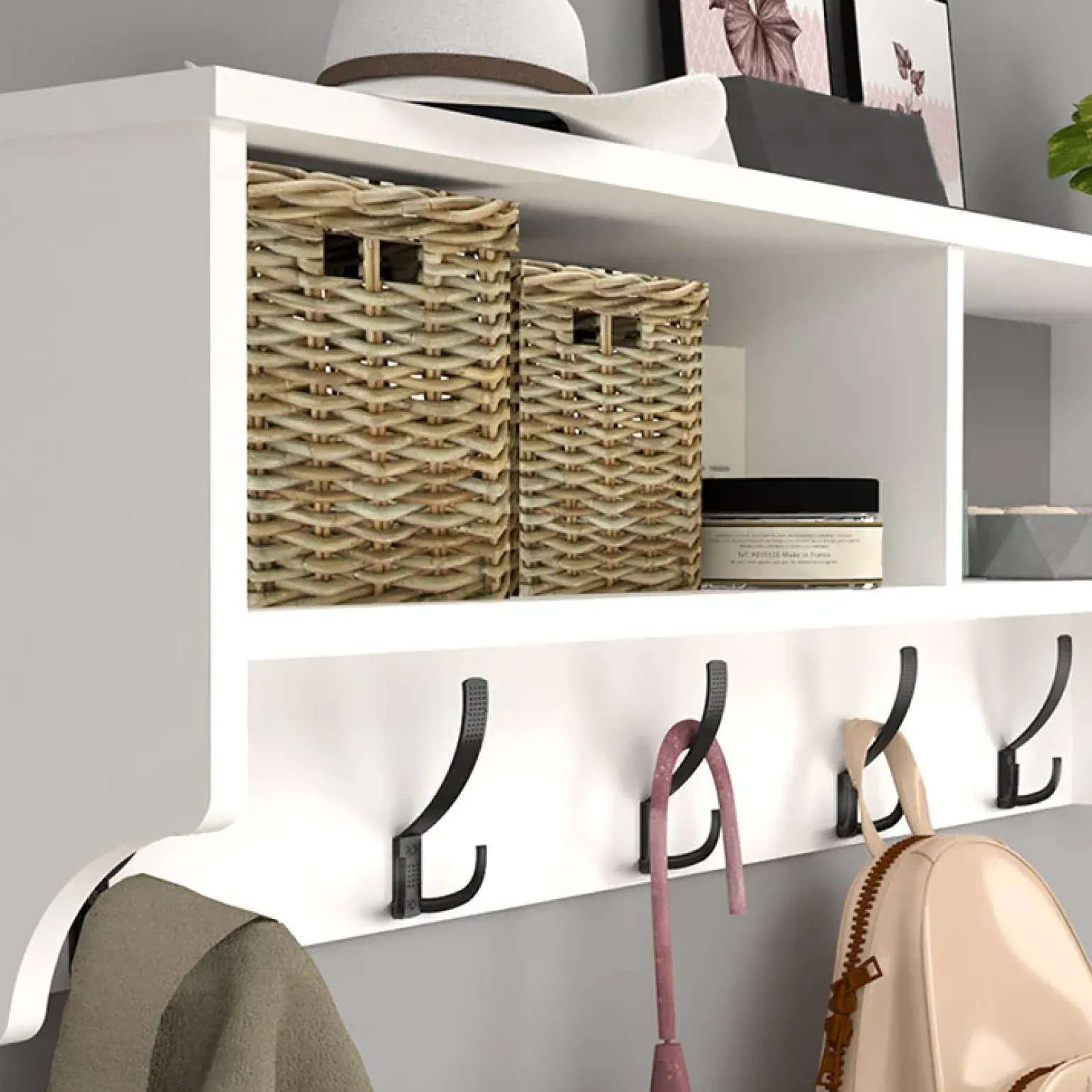 Appendiabiti da parete 120x37h cm con vani bianco Fionia