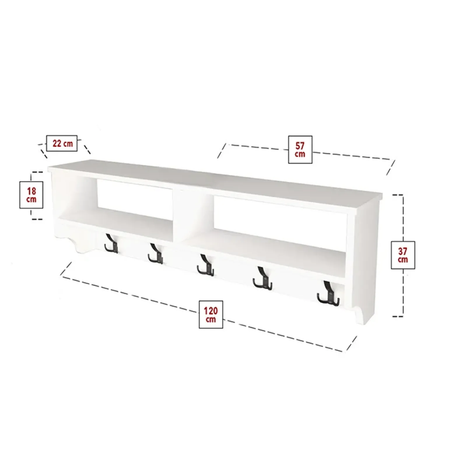 Appendiabiti da parete 120x37h cm con vani bianco Fionia
