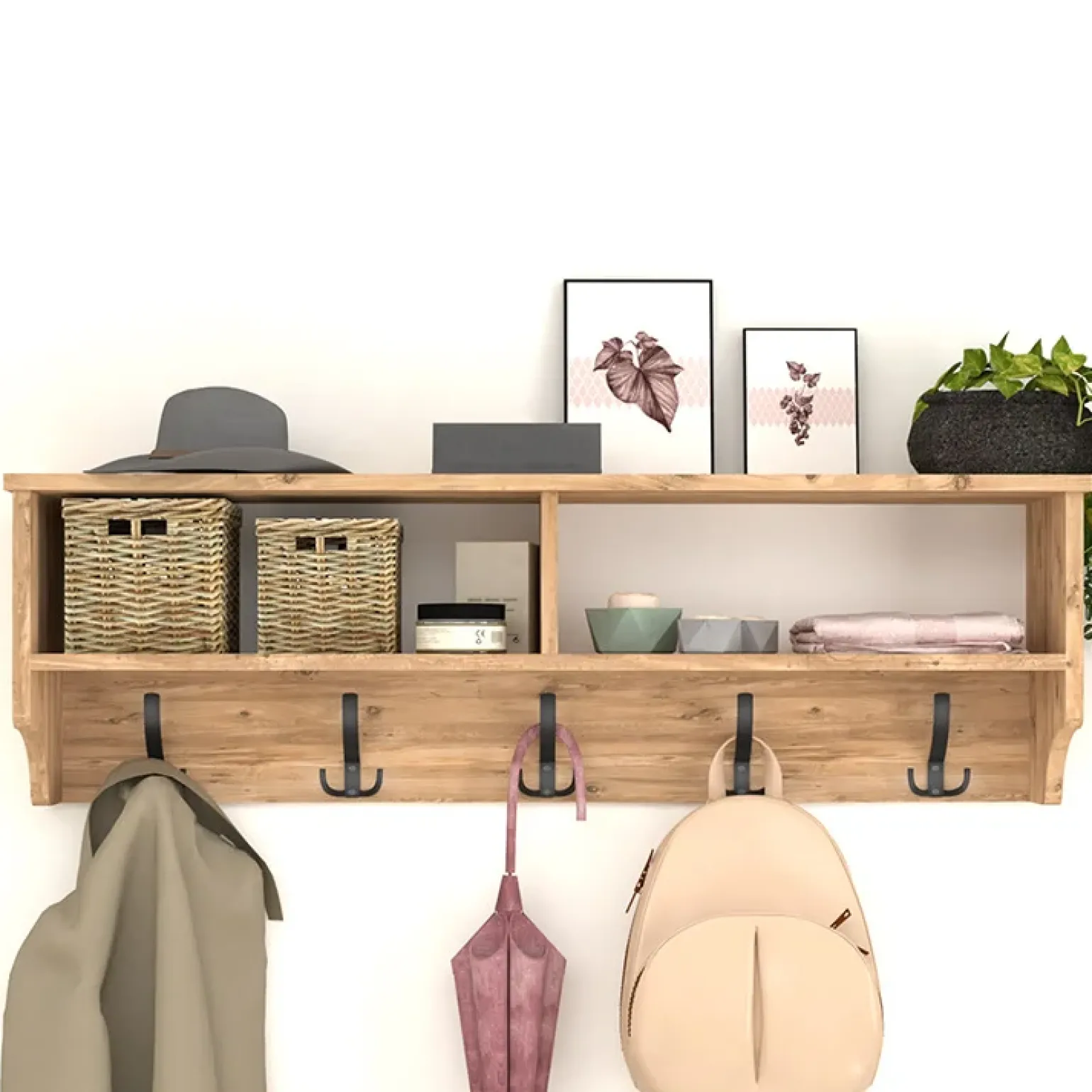 Appendiabiti da parete 120x37h cm con vani rovere Fionia