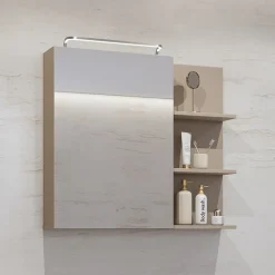 Armadietto bagno con specchio 78x71h cm 1 anta 3 mensole tortora Linda