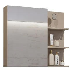 Armadietto bagno con specchio 78x71h cm 1 anta 3 mensole tortora Linda