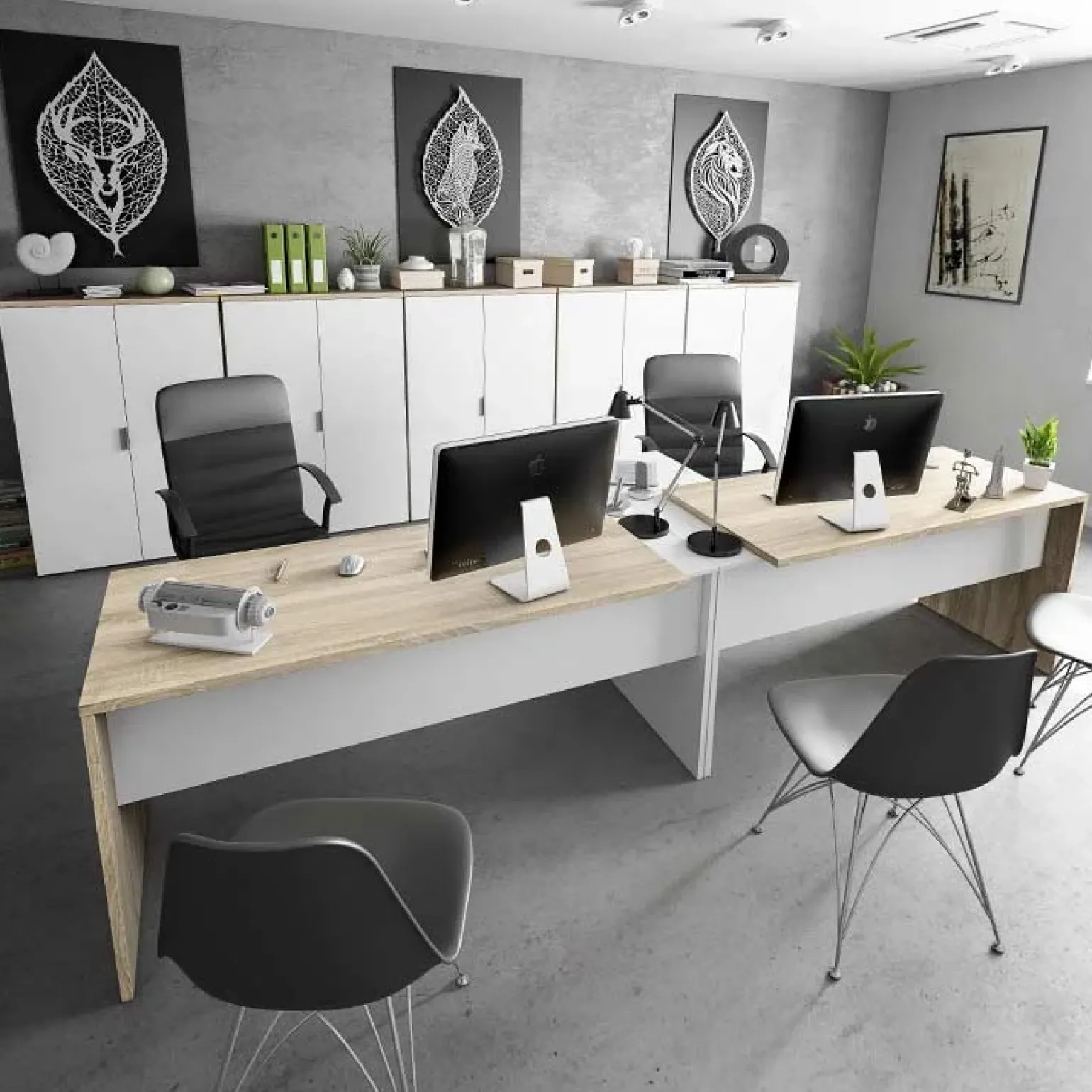 Armadietto ufficio 80x119h cm 2 ante rovere bianco opaco Work