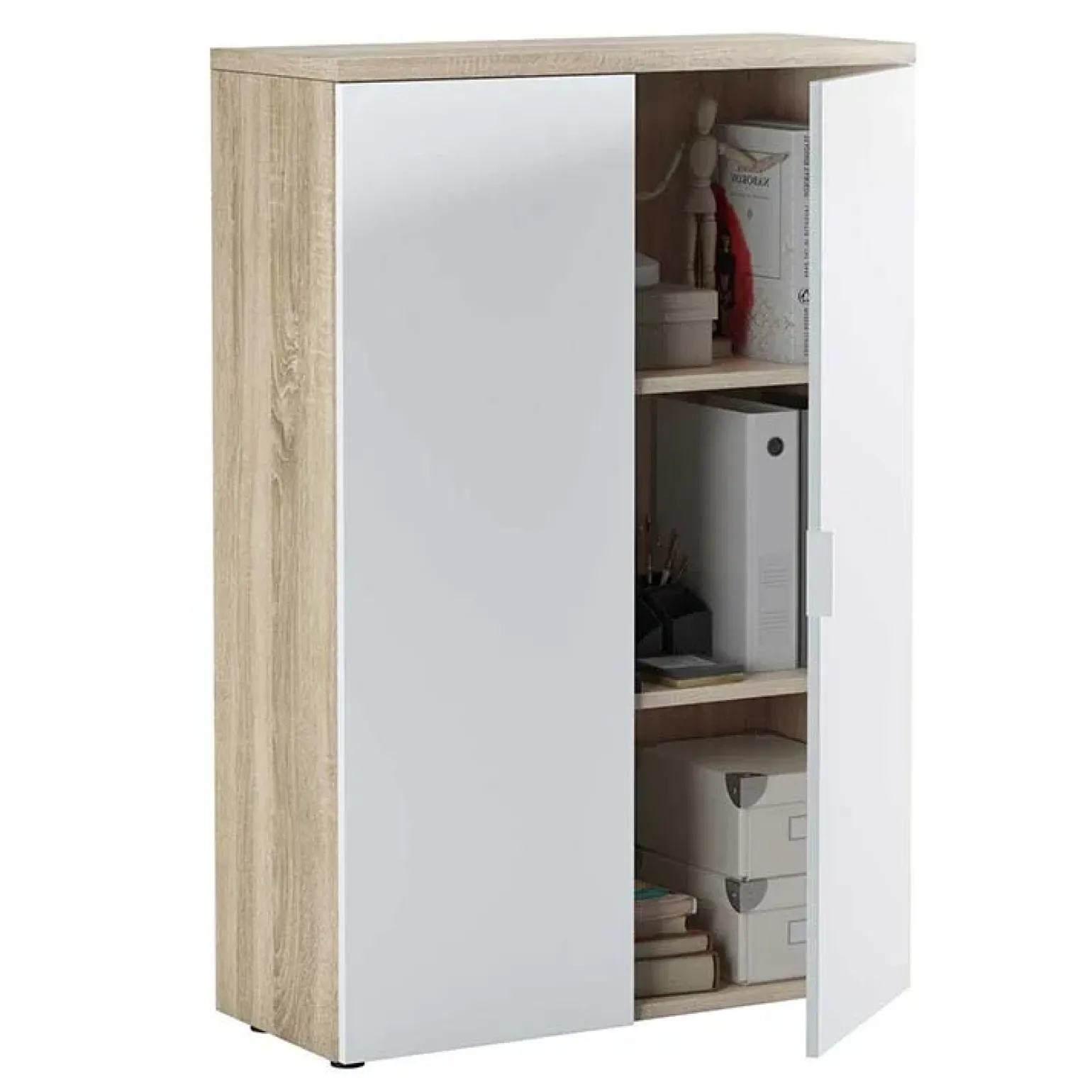 Armadietto ufficio 80x119h cm 2 ante rovere bianco opaco Work