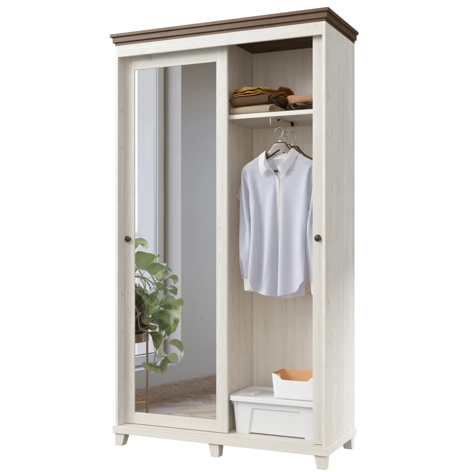 Armadio ingresso 120X216h cm 2 ante specchio bianco rovere Texel