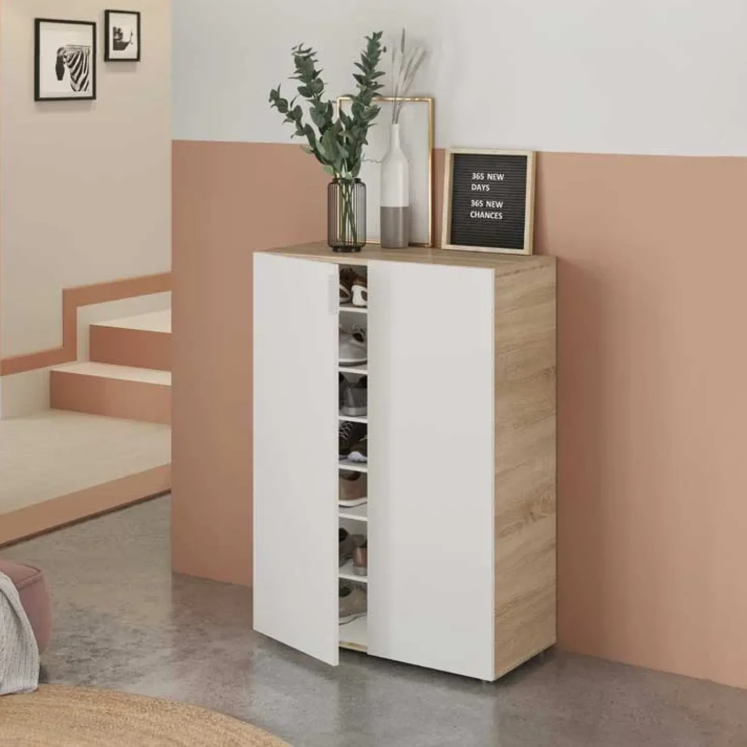 Armadio scarpiera 72x103h cm 6 ripiani bianco opaco rovere Stil Gihome®