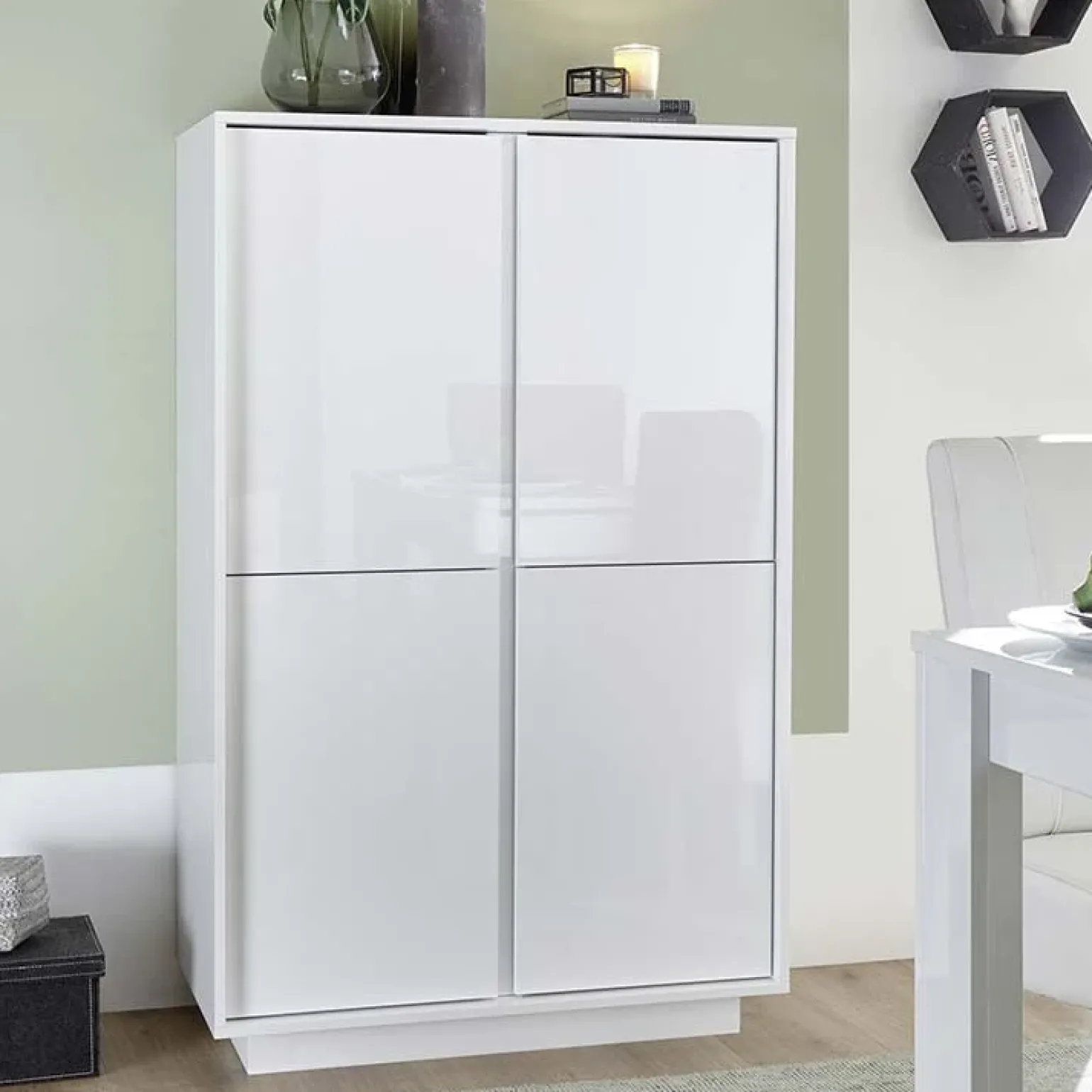 Armadio soggiorno 92x145h cm 4 ante soggiorno bianco lucido Spirit