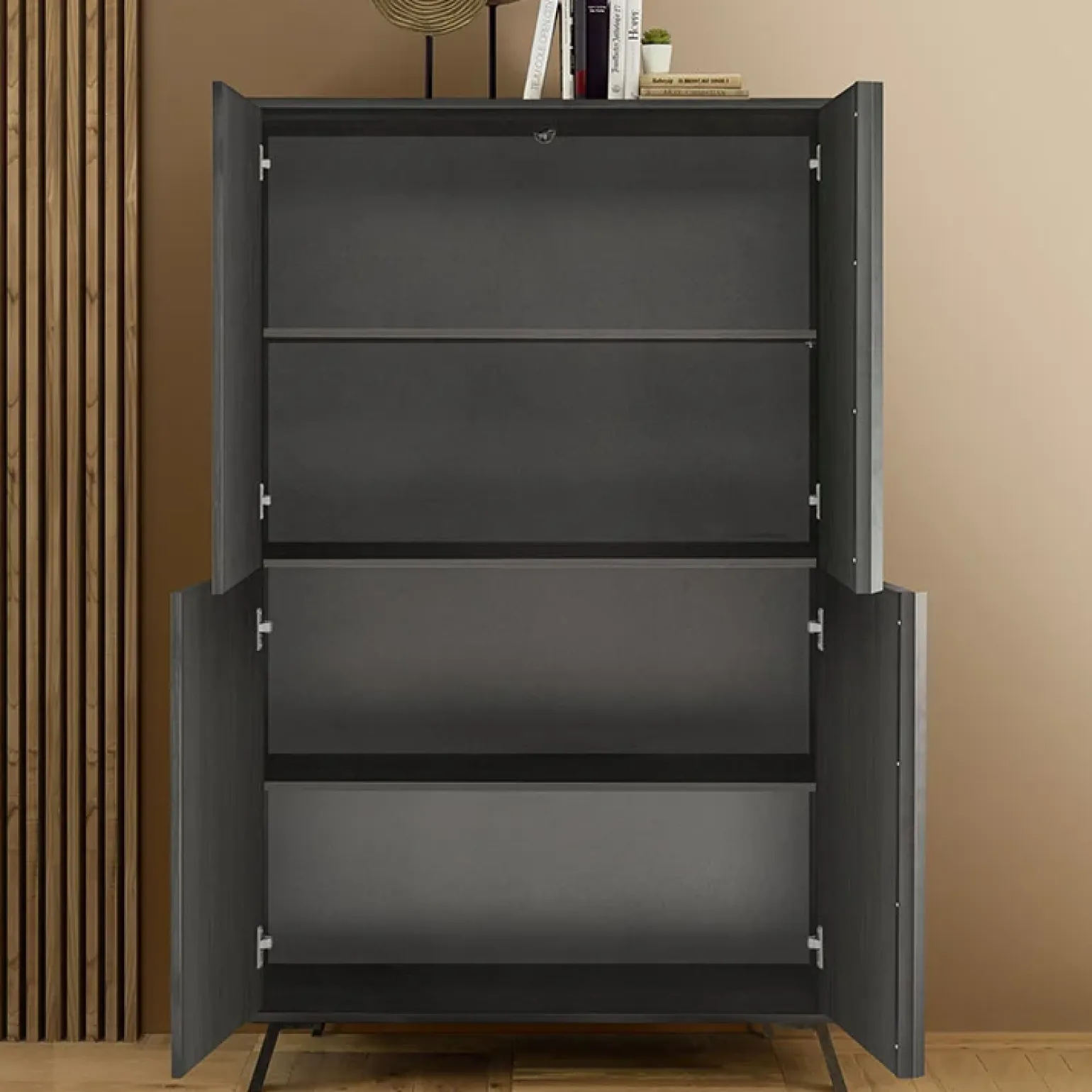 Armadio soggiorno 104x174h cm 4 ante moderna nero frassinato Tosca