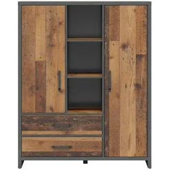 Armadio soggiorno 120x150h cm 2 ante 2 cassetti stile soft rovere scuro nero Urbania