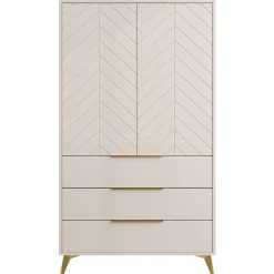 Armadio soggiorno 104x180h cm 2 ante 6 cassetti beige con frontali serigrafati Miriam
