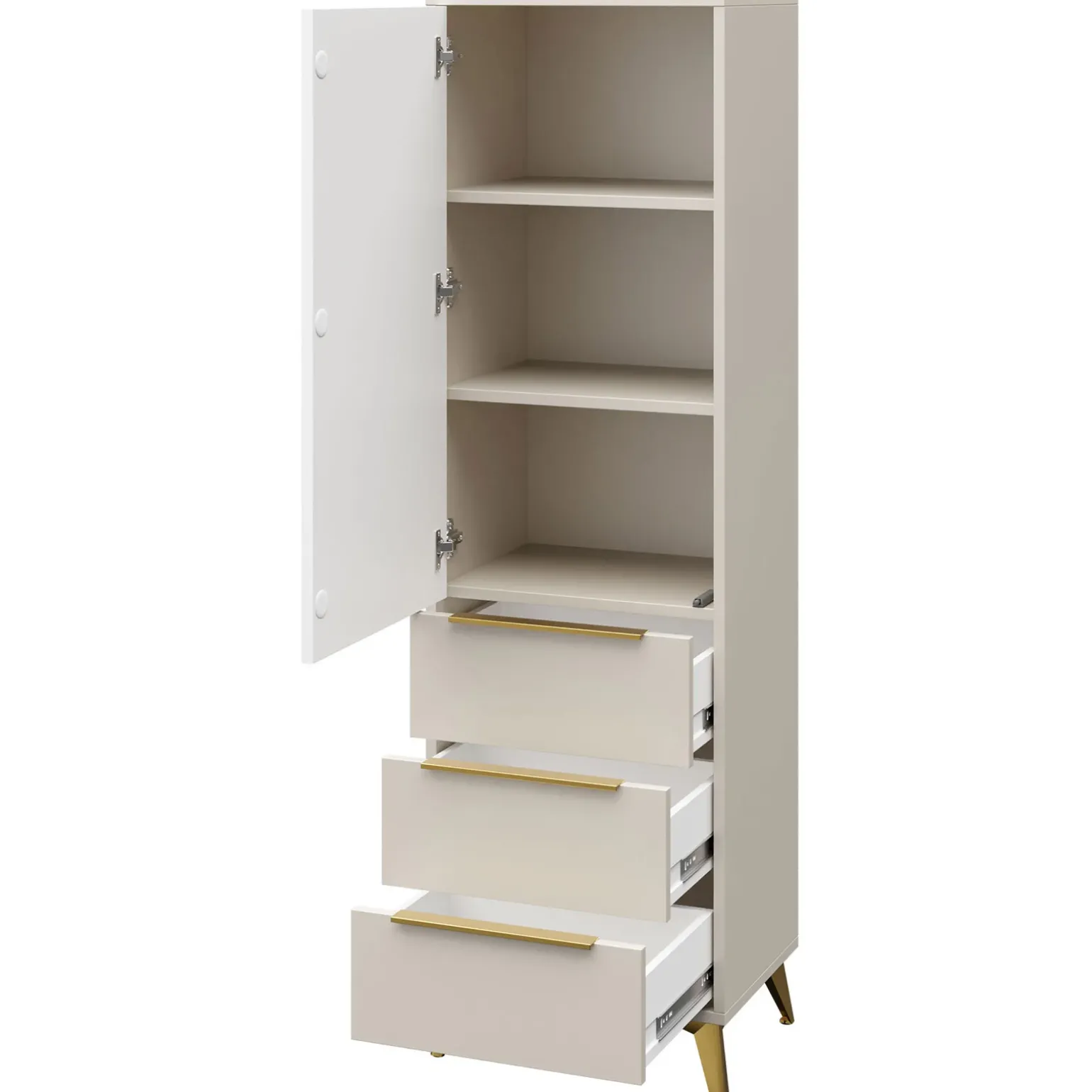 Armadio soggiorno 54x180h cm 1 anta 6 cassetti beige con frontali serigrafati Miriam