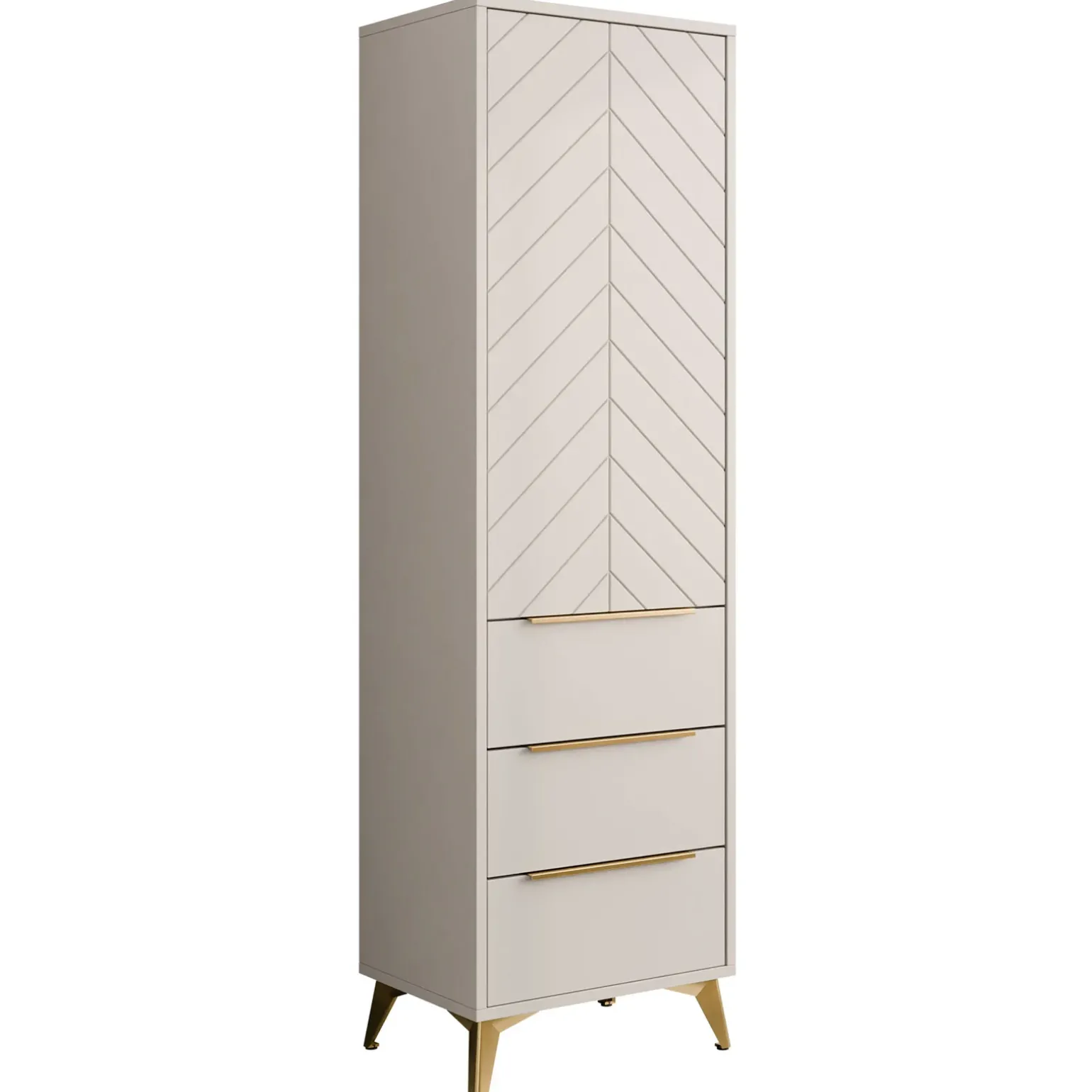 Armadio soggiorno 54x180h cm 1 anta 6 cassetti beige con frontali serigrafati Miriam