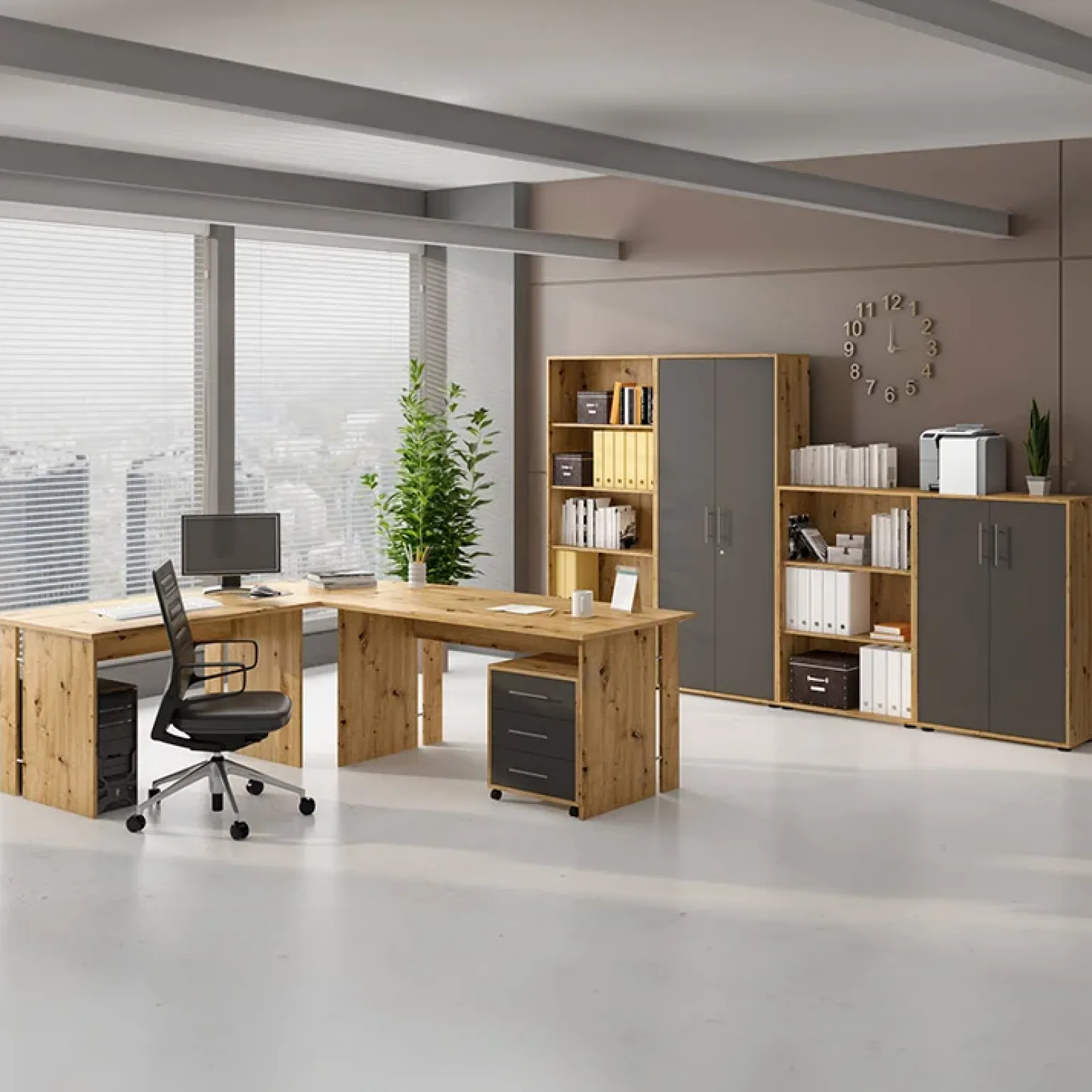 Armadio ufficio 79x188 cm 2 ante rovere grafite Woody