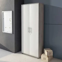 Armadio ufficio 79x188h cm 2 ante bianco frassinato cemento Woody