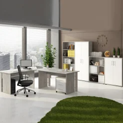 Armadio ufficio 79x188h cm 2 ante bianco frassinato cemento Woody