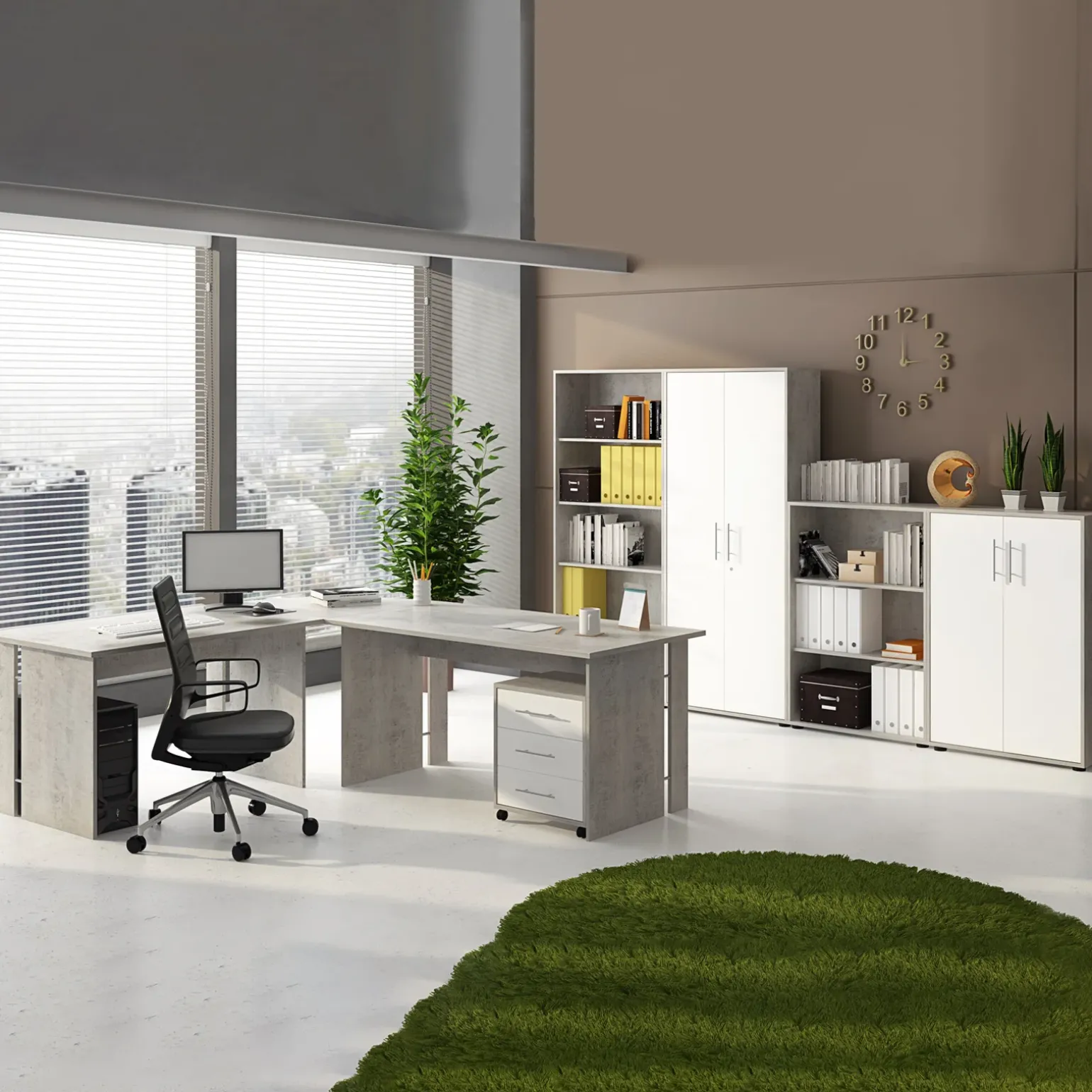 Armadio ufficio 79x188h cm 2 ante bianco frassinato cemento Woody
