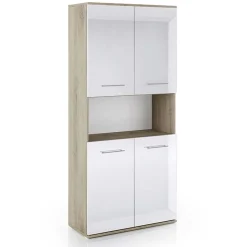 Armadio ufficio 80x176h cm 4 ante e ripiano rovere bianco lucido Time U