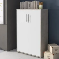 Armadio ufficio 79x118h cm 2 ante bianco frassinato cemento Woody