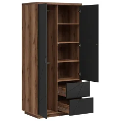 Armadio 94x201h cm 2 ante 2 cassetti rovere scuro nero opaco Elin