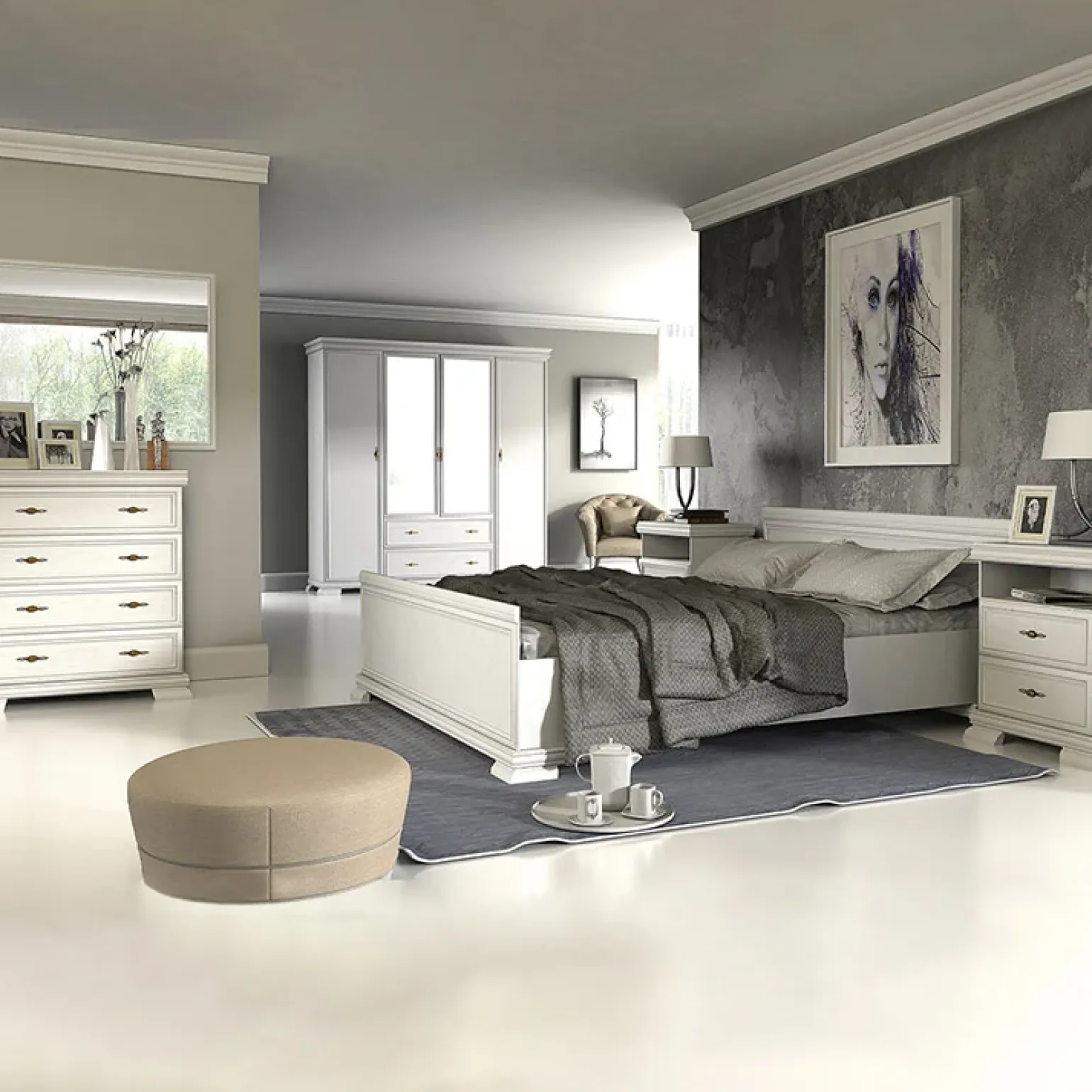 Armadio 88x193h cm 2 ante 2 cassetti shabby bianco frassinato Kelly