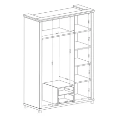 Armadio 154x216h cm 3 ante 2 cassetti con specchio bianco frassinato quercia Texel