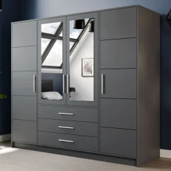 Armadio 196x200h cm 4 ante 3 cassetti con specchio grafite Sottosogno