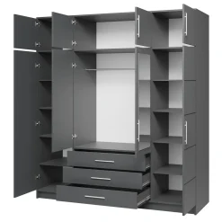 Armadio 196x200h cm 4 ante 3 cassetti con specchio grafite Sottosogno