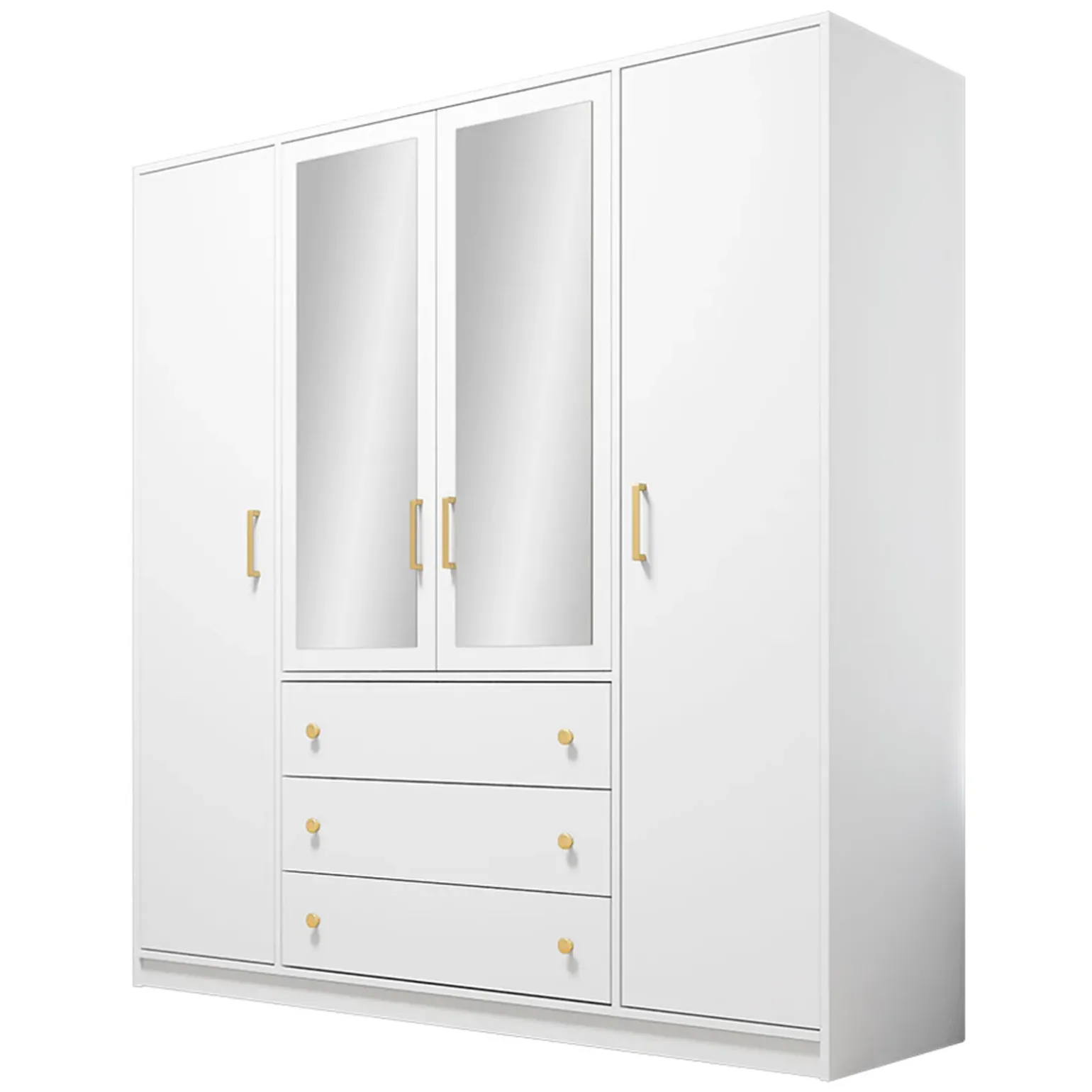 Armadio 196x200h cm 4 ante 3 cassetti con specchio bianco oro Ylma