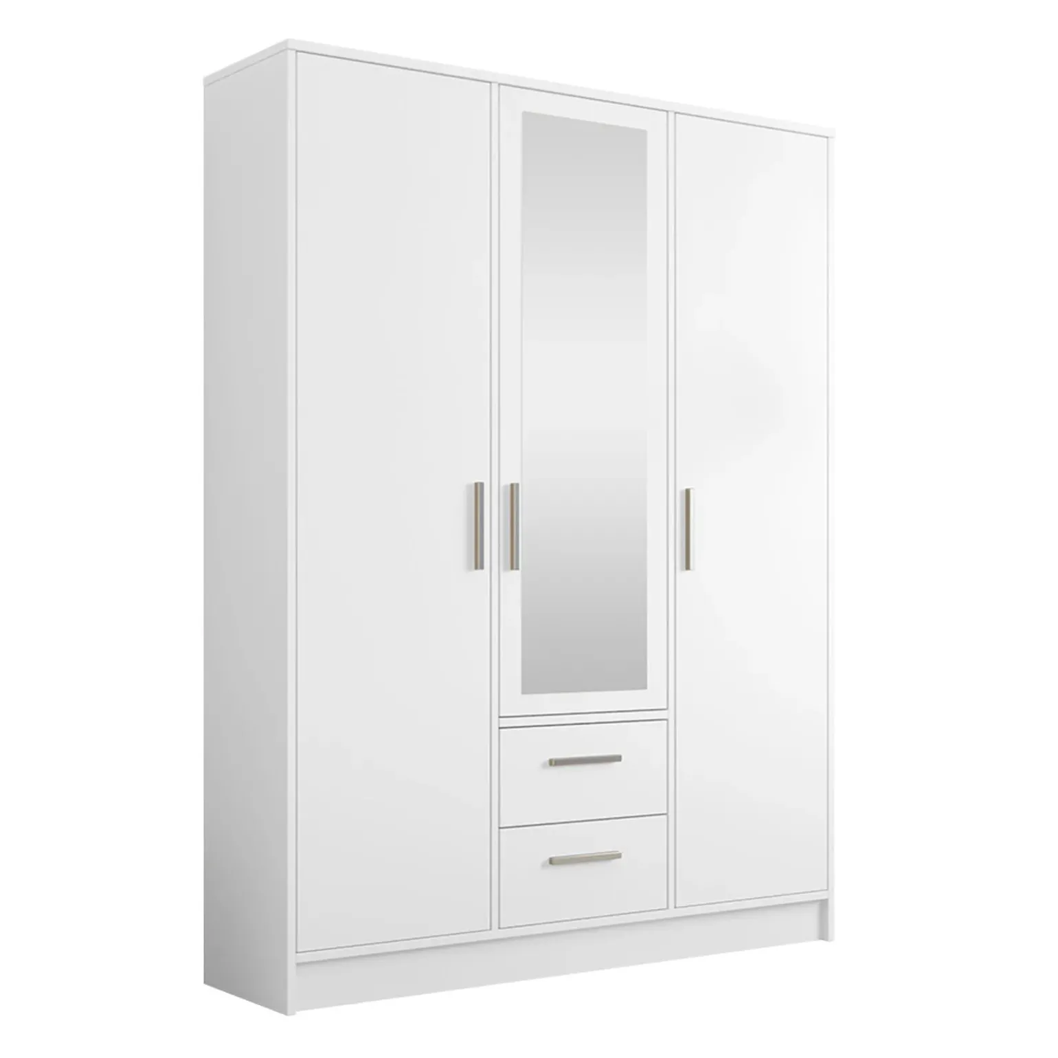 Armadio 153x202h cm 3 ante 2 cassetti con specchio bianco opaco Enirel