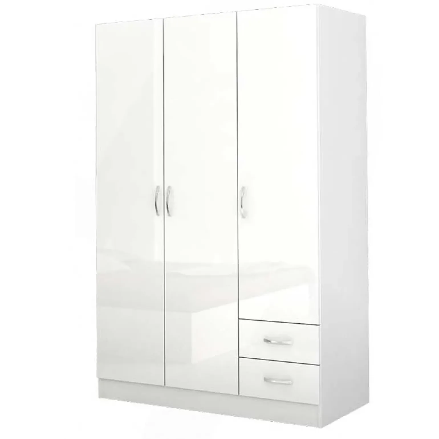 Armadio 120x181h cm 3 ante 2 cassetti moderno bianco lucido Tropea