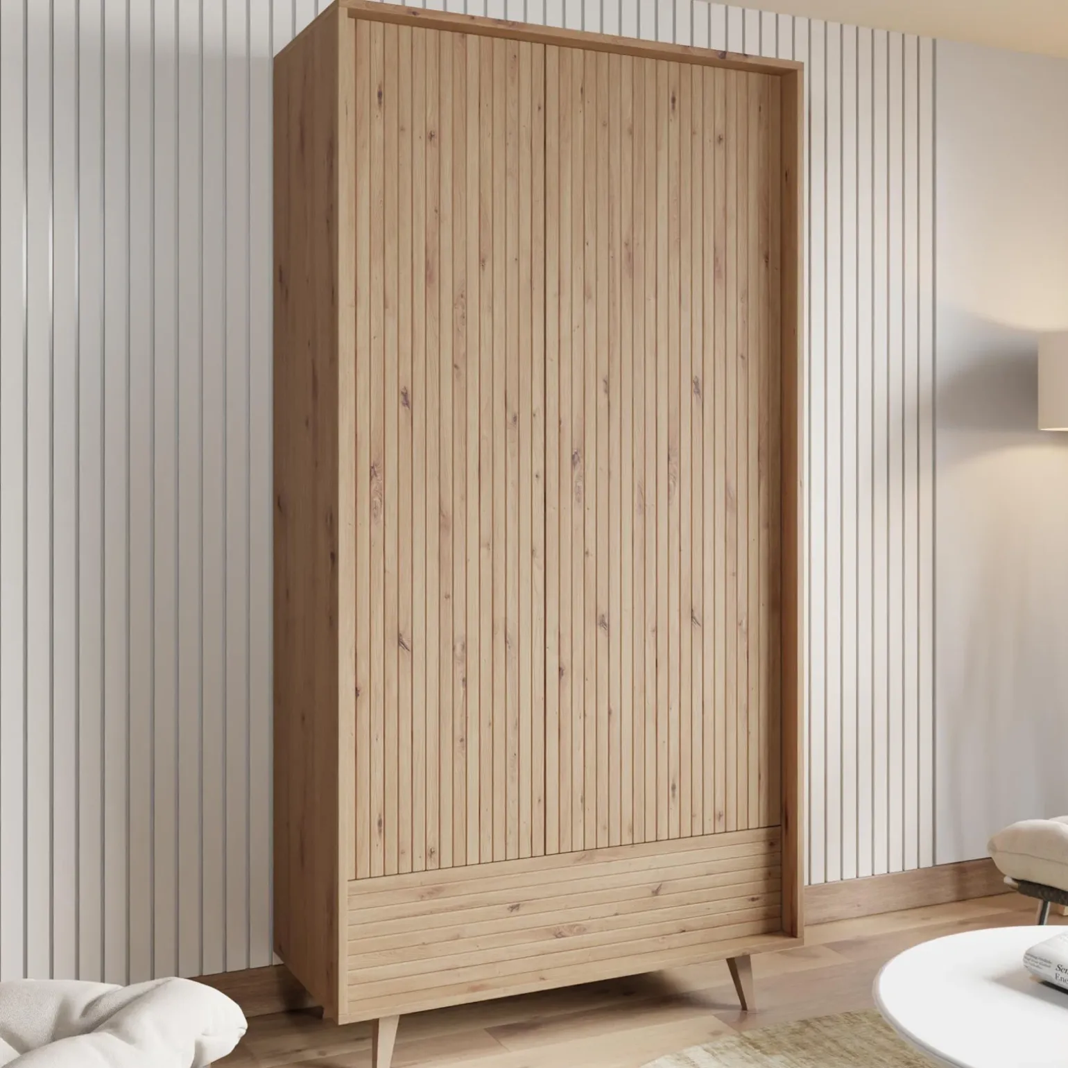 Armadio 92x180h cm 2 ante 1 cassetto cannettato soggiorno cannettato rovere Branch