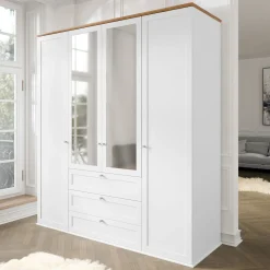 Armadio 182x201h cm 4 ante 3 cassetti con specchio bianco rovere Relaxio