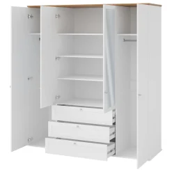 Armadio 182x201h cm 4 ante 3 cassetti con specchio bianco rovere Relaxio