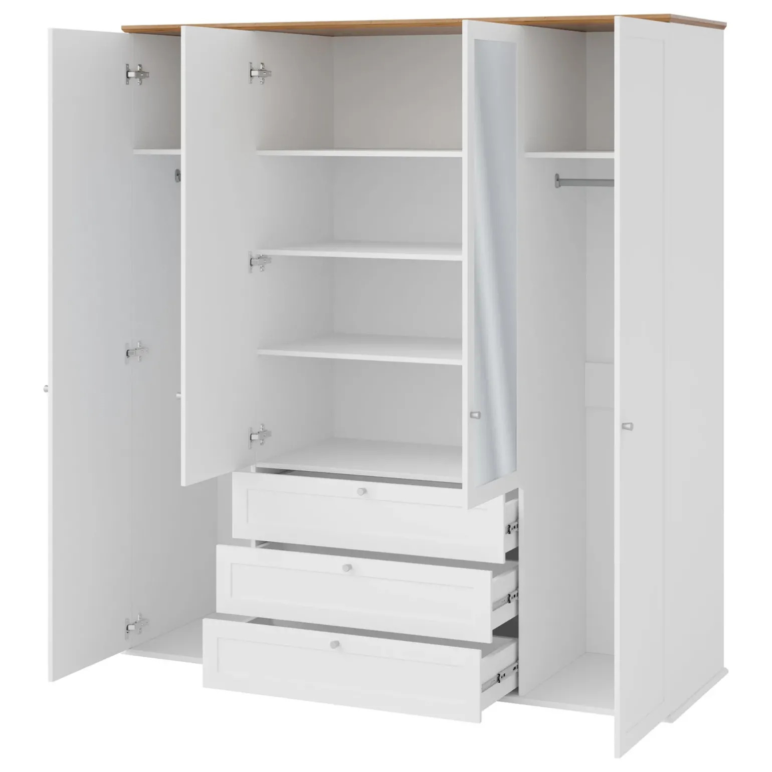 Armadio 182x201h cm 4 ante 3 cassetti con specchio bianco rovere Relaxio