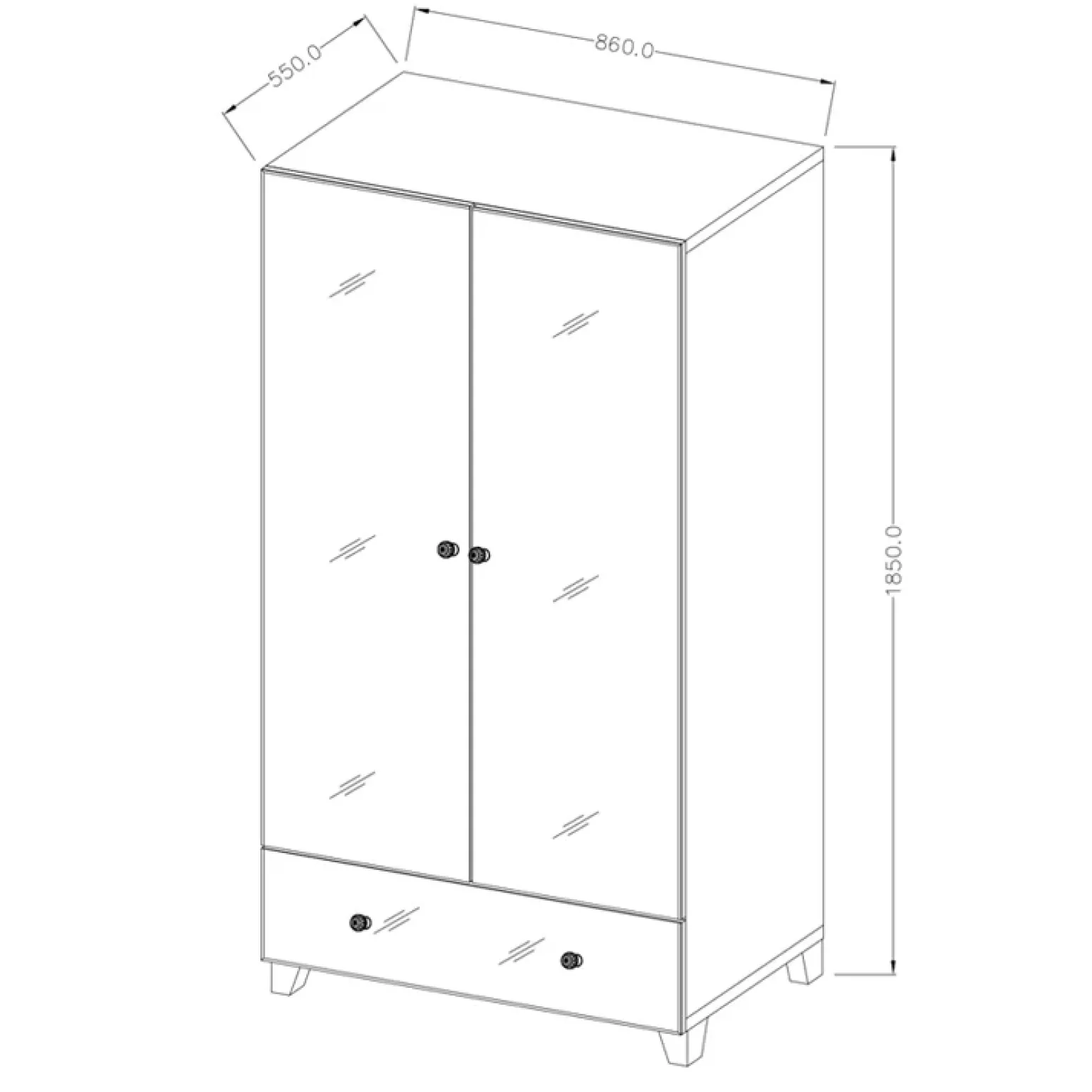 Armadio 86x185h cm 2 ante 1 cassetto con specchio grigio Selva
