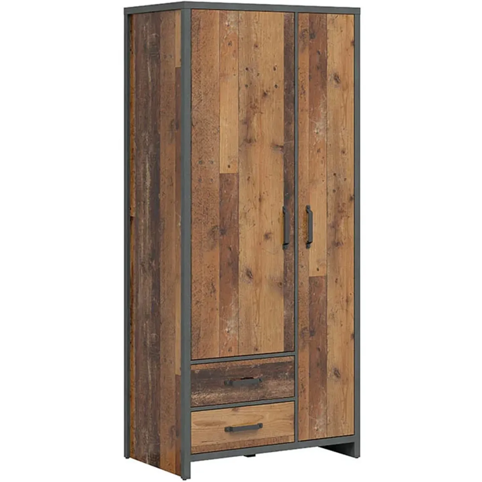 Armadio 90x201h cm 2 ante 2 cassetti stile soft rovere scuro nero Urbania