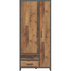 Armadio 90x201h cm 2 ante 2 cassetti stile soft rovere scuro nero Urbania