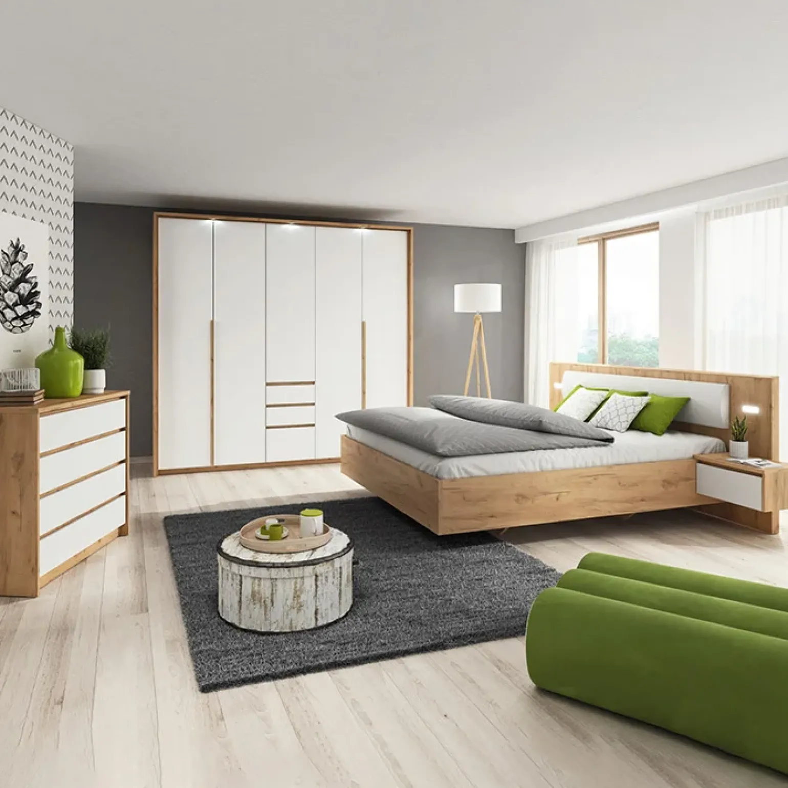 Armadio 225x215h cm 5 ante 3 cassetti bianco rovere Sweet