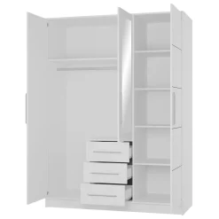 Armadio 147x200h cm 3 ante 3 cassetti con specchio bianco Sottosogno