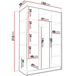 Armadio 150x215h cm 3 ante 3 specchi moderno nero Glammy 3