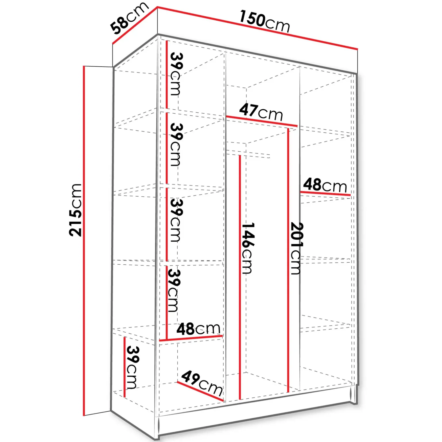 Armadio 150x215h cm 3 ante 3 specchi moderno nero Glammy 3