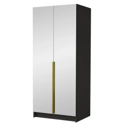 Armadio 100x215h cm 2 ante 2 specchi moderno nero oro Glammy 2