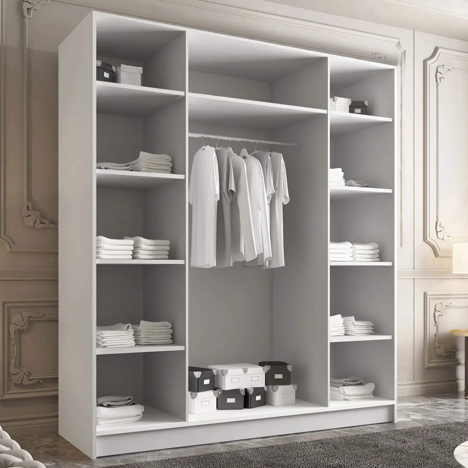 Armadio 200x215h cm 4 ante 2 specchi moderno bianco oro Glammy 4