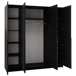 Armadio 200x215h cm 4 ante 2 specchi moderno nero Glammy 4