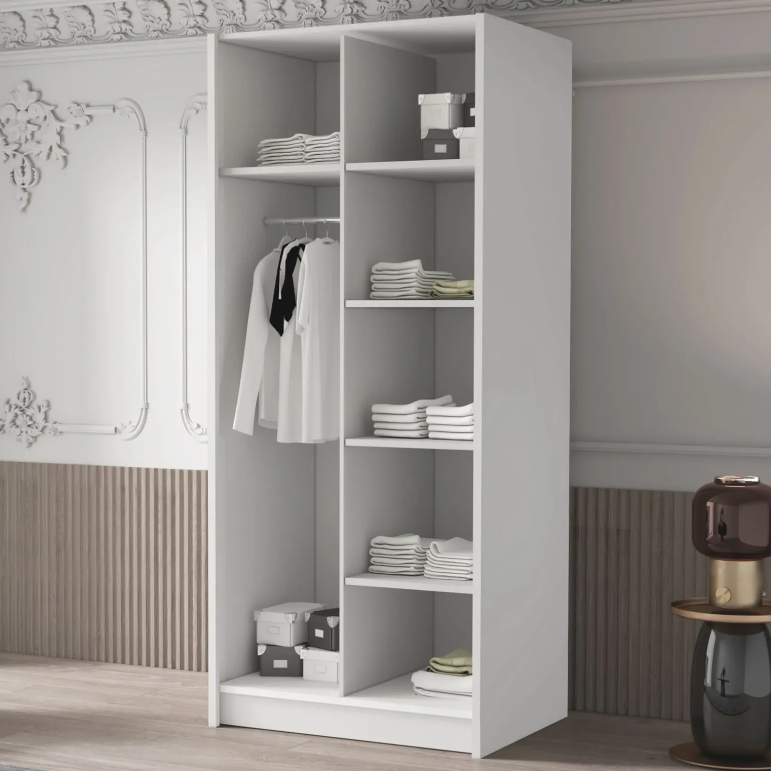Armadio 100x215h cm 2 ante 1 specchio moderno bianco nero Glammy 2