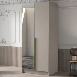 Armadio 100x215h cm 2 ante 1 specchio moderno beige oro Glammy 2
