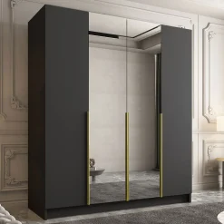 Armadio 200x215h cm 4 ante 2 specchi moderno nero oro Glammy 4