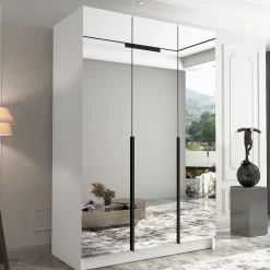 Armadio 150x215h cm 3 ante 3 specchi moderno bianco nero Glammy 3
